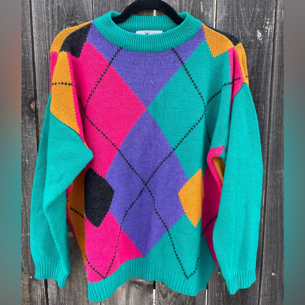Paris Sport Club Vintage Diamond Pattern Bowl Sweater. 
Size M